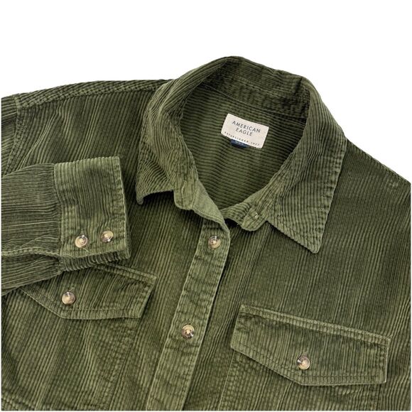 American Eagle Green Corduroy Shacket Size M Oversized Button Up Shirt Jacket - Picture 1 of 10